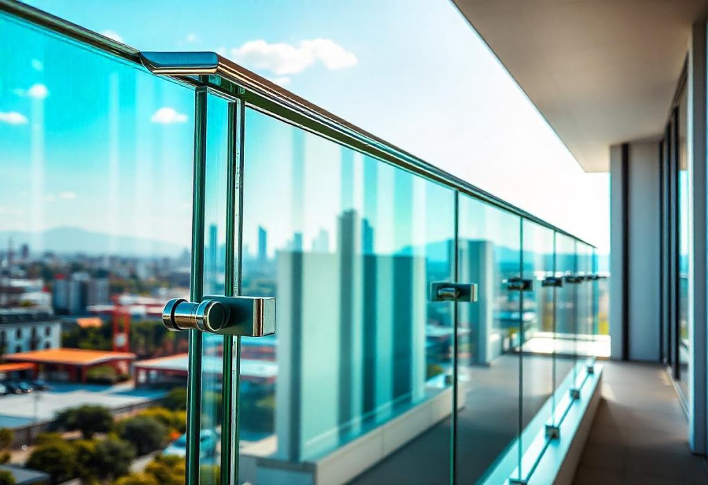 Balustrade attached to balcony with glass clamps