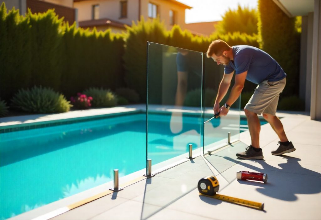 frameless glass pool fence using core drill spigots