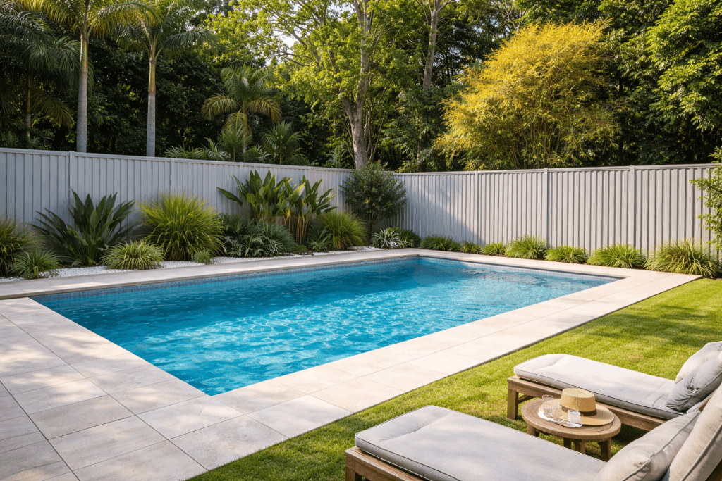 Boundary fences used around a backyard pool