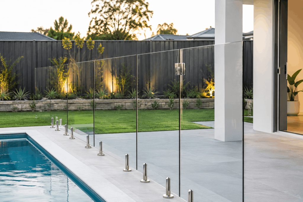 Modern glass pool fencing backyard