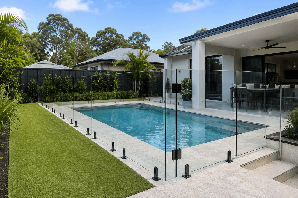 Modern pool fence at rental home